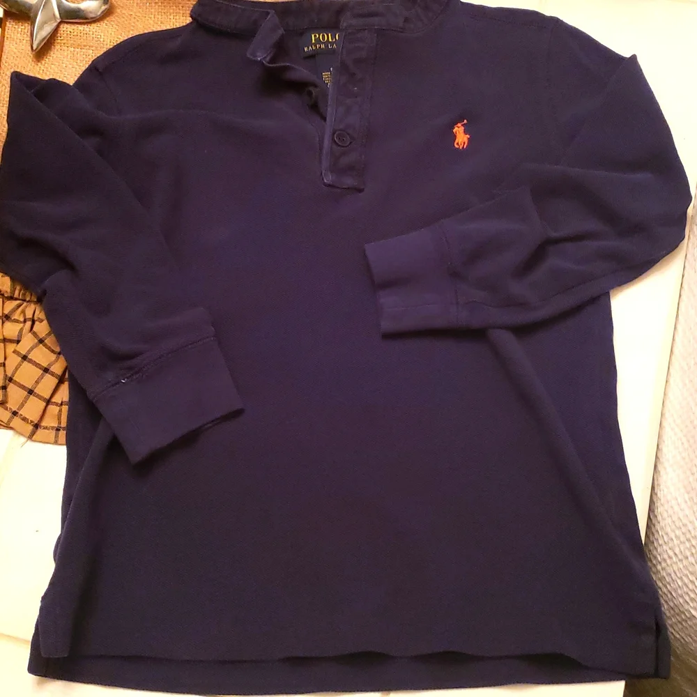Polo long sleeve pique style navy with orange horse RL 6 crew neck 1/4